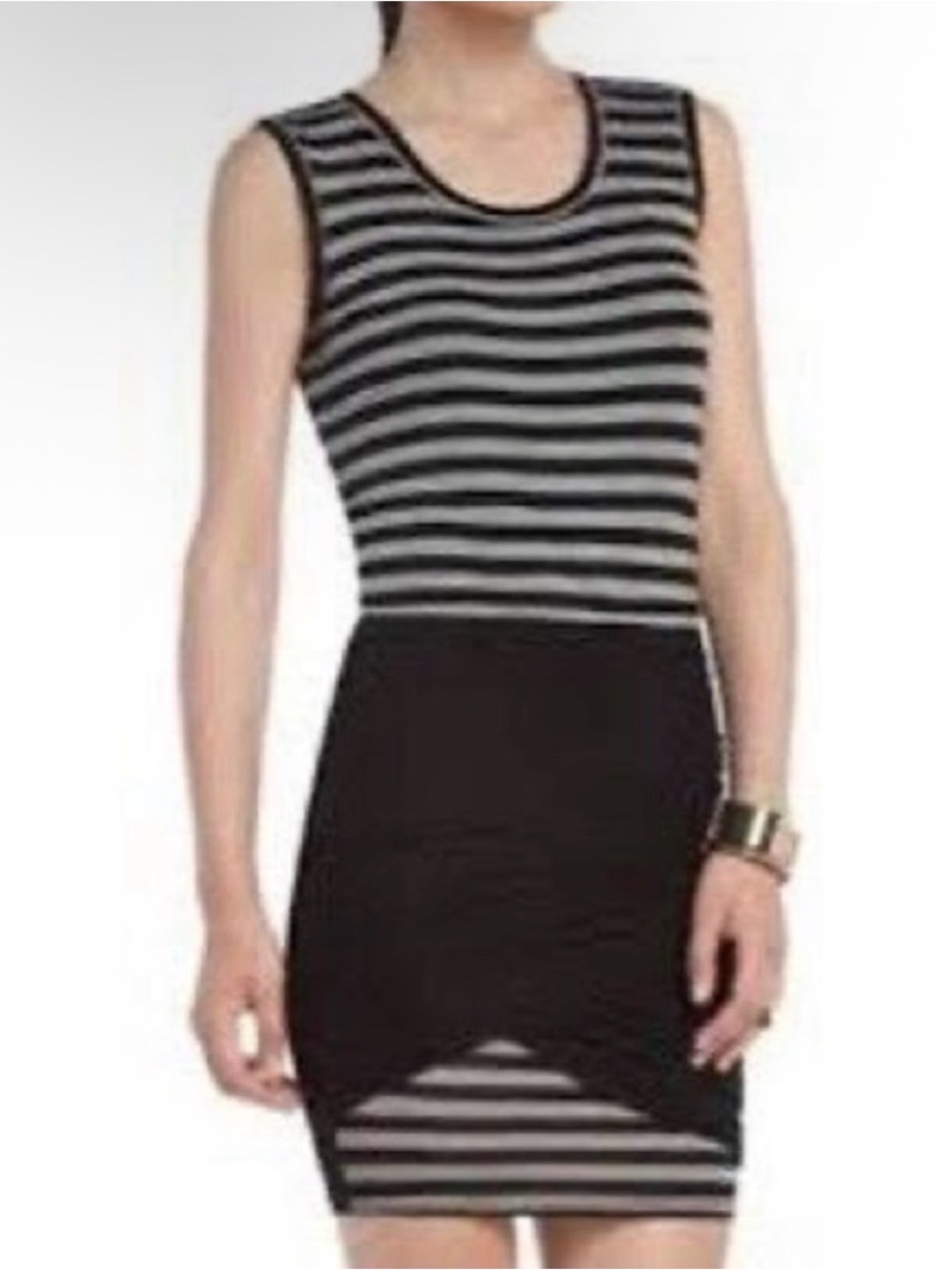 NWT BCBGMaxAzria XXS Mini Dress Joey Stretch Black Gray Striped Body Con Ruched